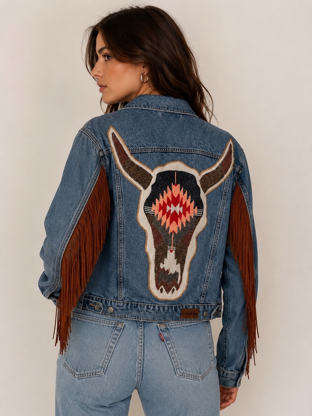 Pink & Silver/Levi’s Hand Beaded Denim Jacket size L